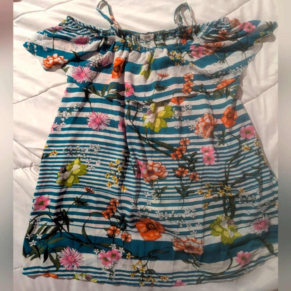 Floral Striped Off-Shoulder Top